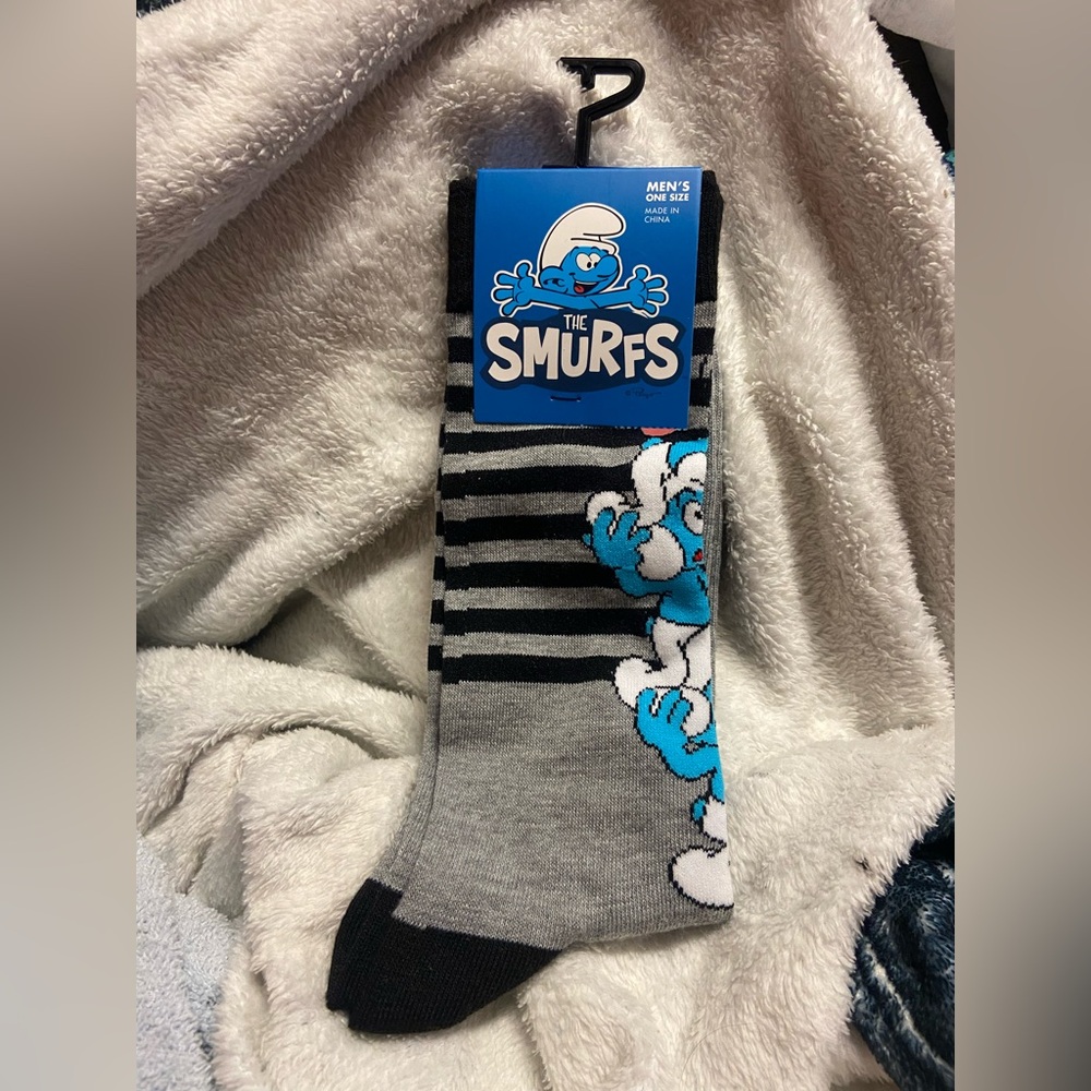 The Smurfs Men's Striped Gray and Black Socks